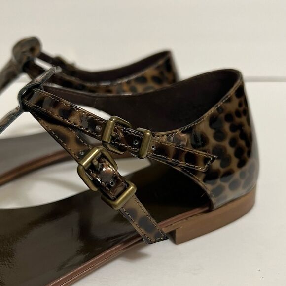 J. Crew Iris Sandals Patent Leather Tortoise Shell Brown Double Buckle Size 8 - Picture 3 of 12